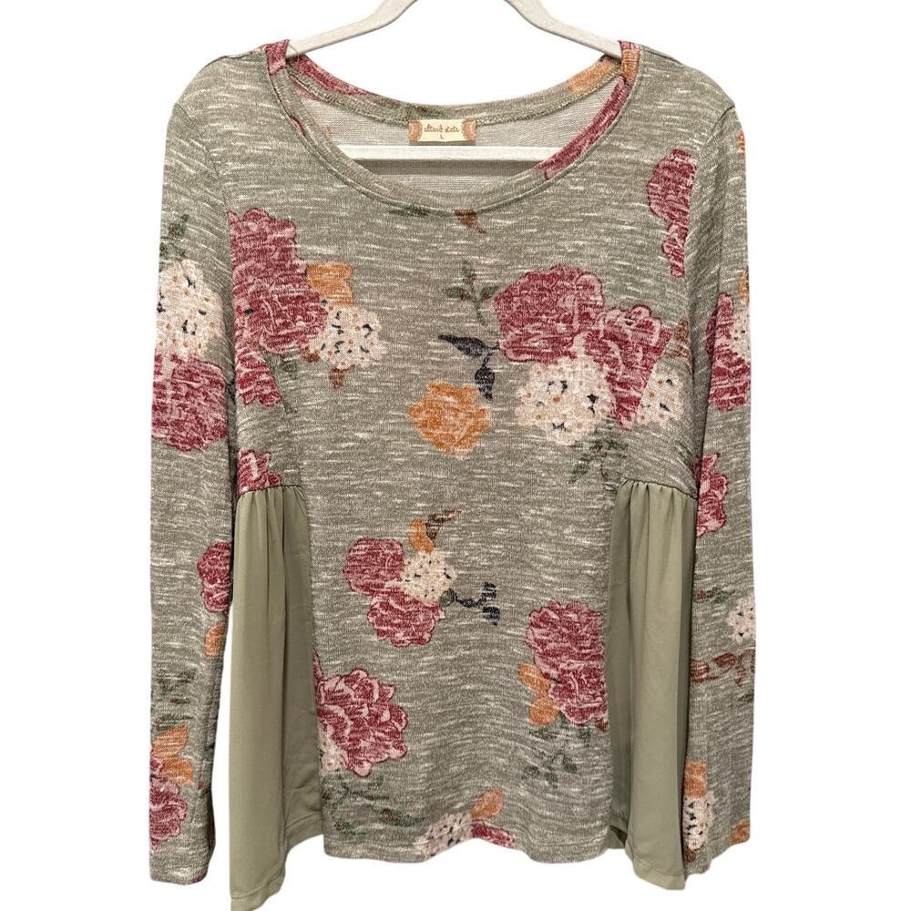 Altar’d State Womens Floral Bohemian Flared Knit Top Large Cottagecore Prairie‎